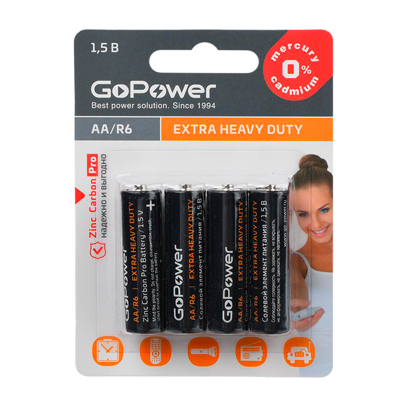 Батарейка GoPower R6 AA BL4 Heavy Duty 1.5V (4/48/576)