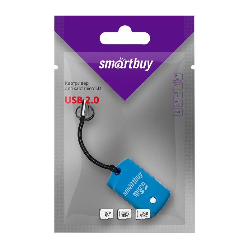 Картридер Smartbuy 706 USB2.0 microSD голубой (1/20)