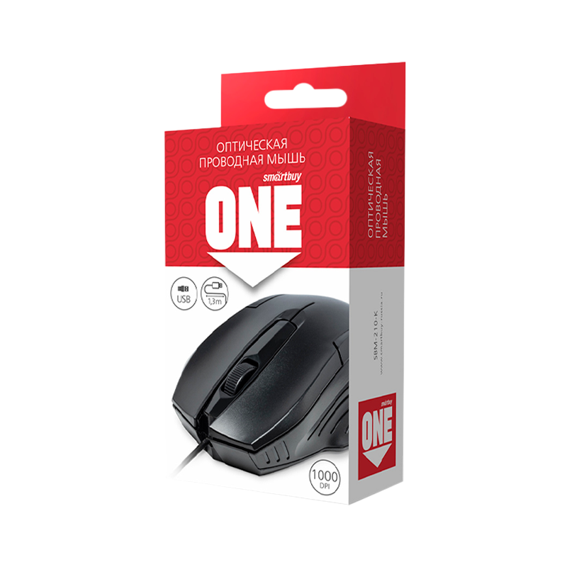 Мышь проводная Smartbuy 210 ONE классическая USB черный (1/100)