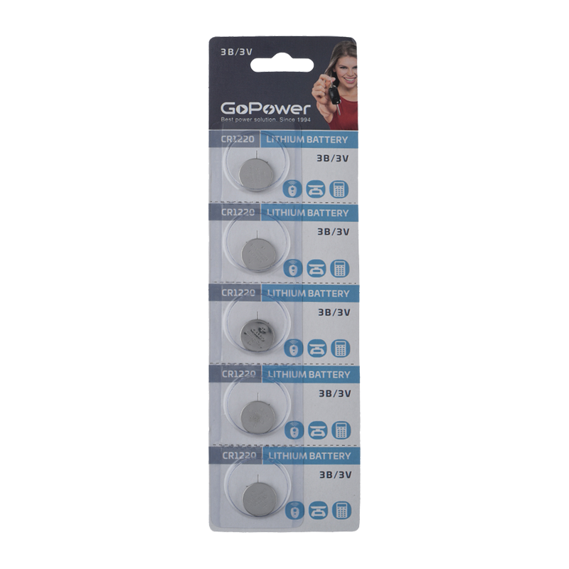 Батарейка GoPower CR1220 BL5 Lithium 3V (5/100/2000)