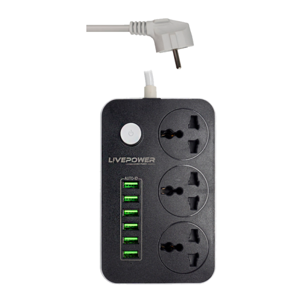 Сетевой фильтр Live Power LP3604 3р.С/З 10A 6USB с выкл. 2.0м универсальный черный (1/50)