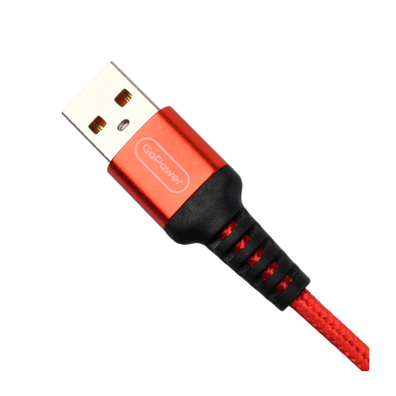 *Кабель GoPower GP02L USB (m)-Lightning (m) 1.0м 2.4A нейлон красный (1/200/800) 