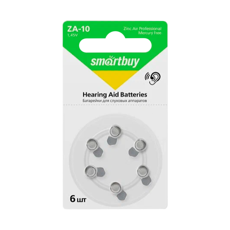 Батарейка Smartbuy ZA10 BL6 Zinc Air 1.45V (6/60/600/3000)