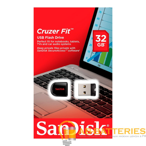 Флеш-накопитель SanDisk Cruzer Fit CZ33 32GB USB2.0 пластик с колпачком черный
