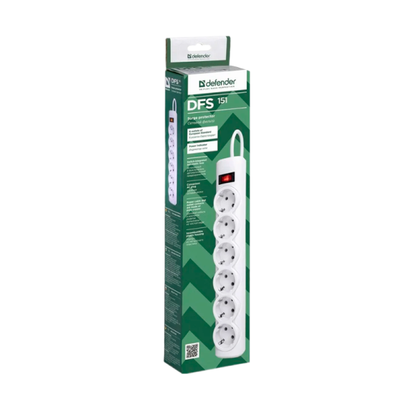 Сетевой фильтр Defender DFS 151 6р.С/З 10A 125 Дж 1.8м белый (1/30)