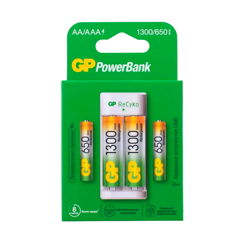 З/У для аккумуляторов GP E211130/65-2CRB4/12 AA/AAA Ni-MH 2 слота +2AA 1300mAh/2AAA 650mAh (1/12)