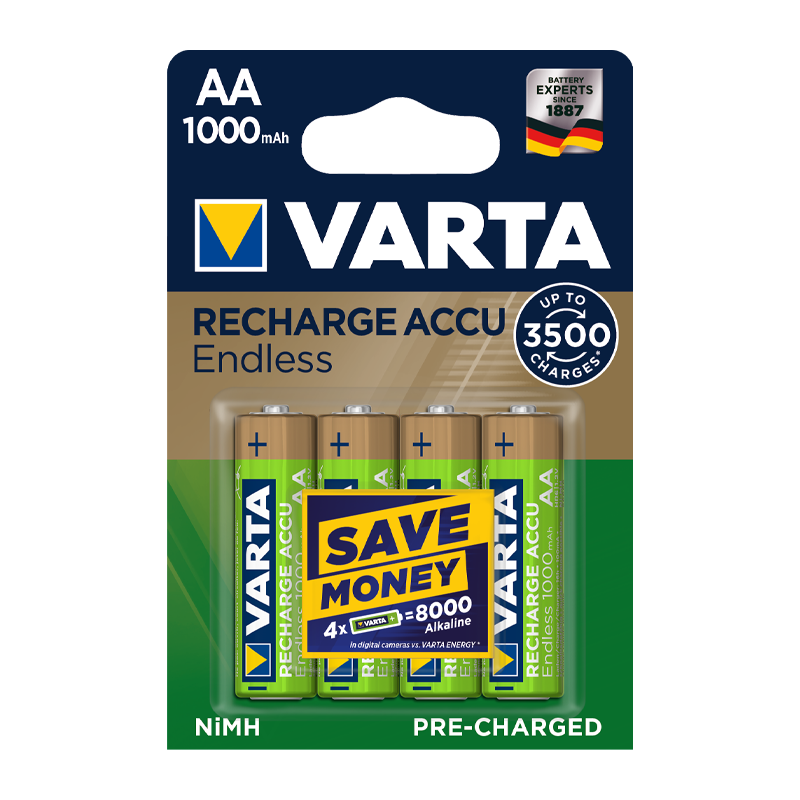 Аккумулятор бытовой Varta HR6 AA BL4 NI-MH Endless 1000mAh (4/40/400)