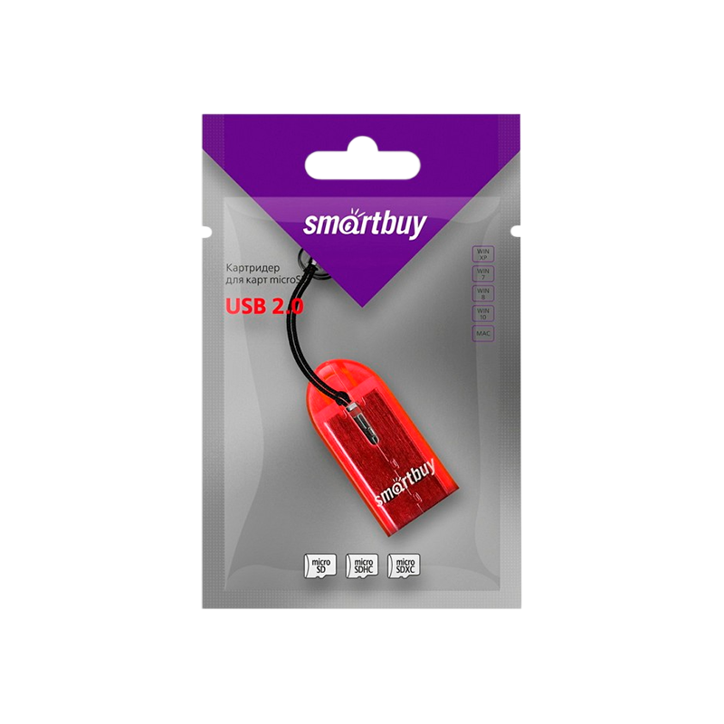 Картридер Smartbuy 710 USB2.0 microSD красный (1/20)