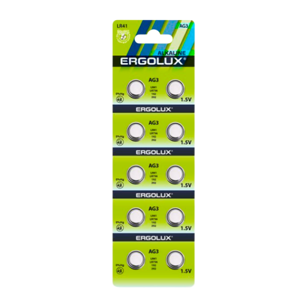 Батарейка Ergolux G3/LR736/LR41/392A/192 BL10 Alkaline 1.5V (10/100/2000)