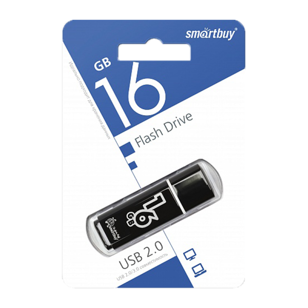Флеш-накопитель Smartbuy Glossy 16GB USB2.0 пластик черный