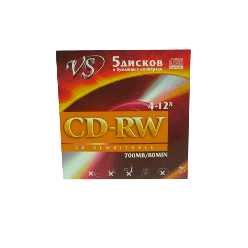 Диск CD-RW VS 700MB 4-12x 5шт. в конверте (5/250)