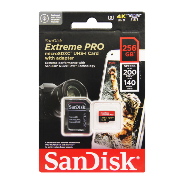 Карта памяти microSD SanDisk Extreme Pro 256GB Class10 A2 UHS-I (U3) 200 МБ/сек CN (Китай) с адаптер