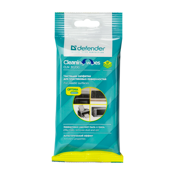 Салфетка Defender CLN30200 Optima для поверхностей влажные 20шт. пакет с подвесом (1/38)