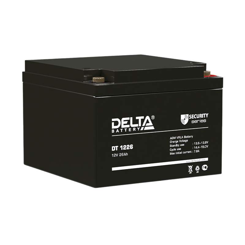 Аккумулятор свинцово-кислотный Delta DT 1226 12V 26Ah (1/2)