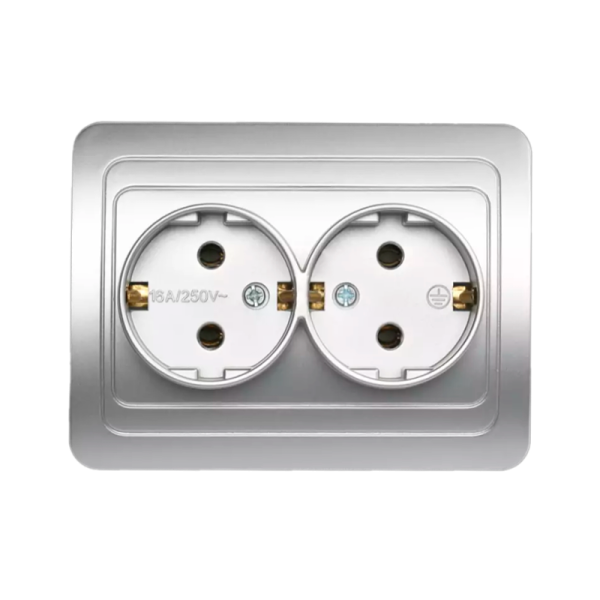 Розетка Smartbuy 2-местная с заземлением 16А серебро "Марс"