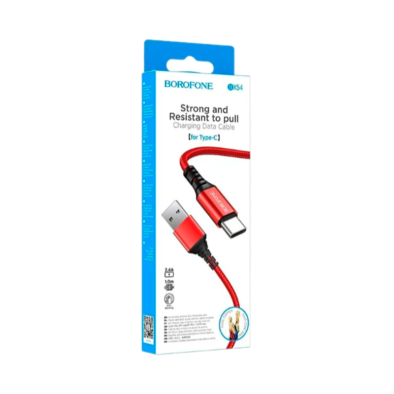Кабель Borofone BX54 USB (m)-Type-C (m) 1.0м 2.4A нейлон красный (1/360)