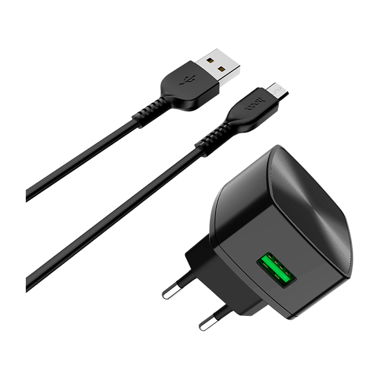 Сетевое З/У HOCO C70A 1USB 3.0A QC3.0 с кабелем microUSB черный (1/72)