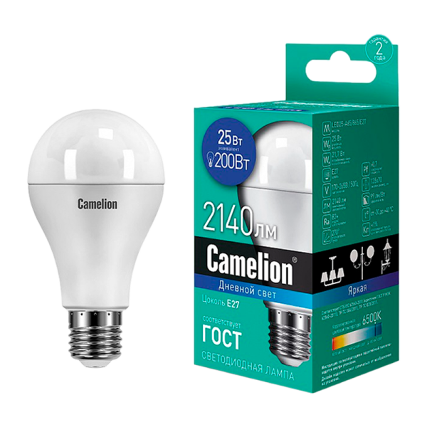 Лампа светодиодная Camelion A65 E27 25W 6500К 170-265V груша матовая (1/10/100)