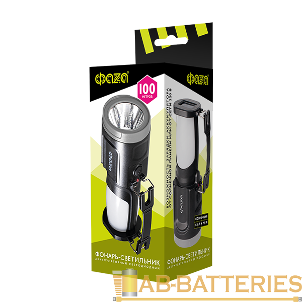 Фонарь туристический Фаzа AccuF8-L1W/L24 1W 1+24LED от аккумулятора черный (1/20/40)