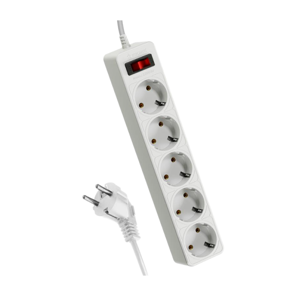 *Сетевой фильтр Космос 5р.С/З 10A 1.8м ПВС 3x0.75мм белый 