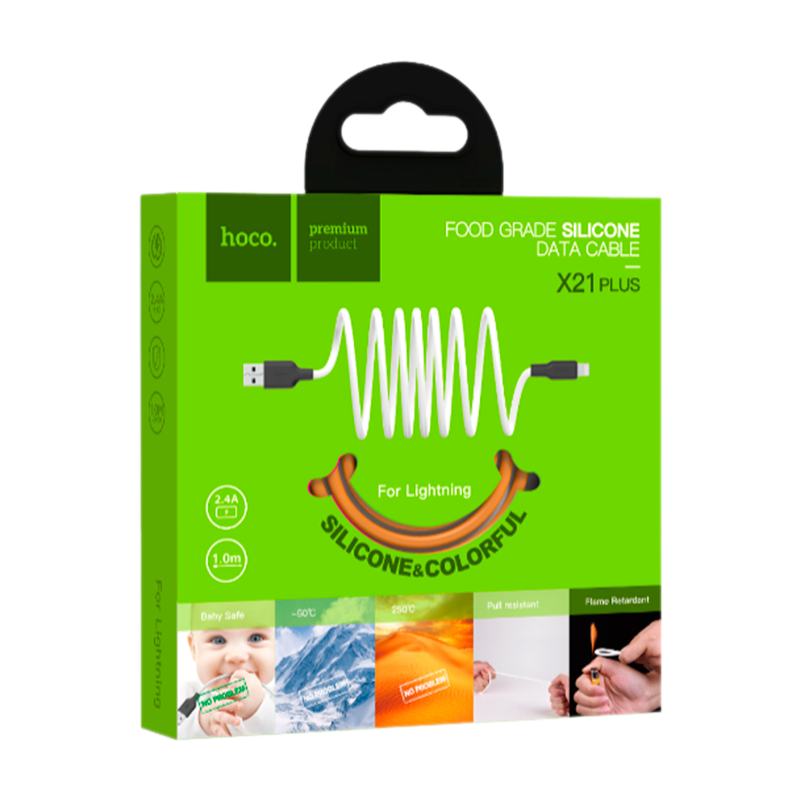Кабель HOCO X21 Plus USB (m)-Lightning (m) 1.0м 2.4A силикон черный оранжевый (1/28/168)