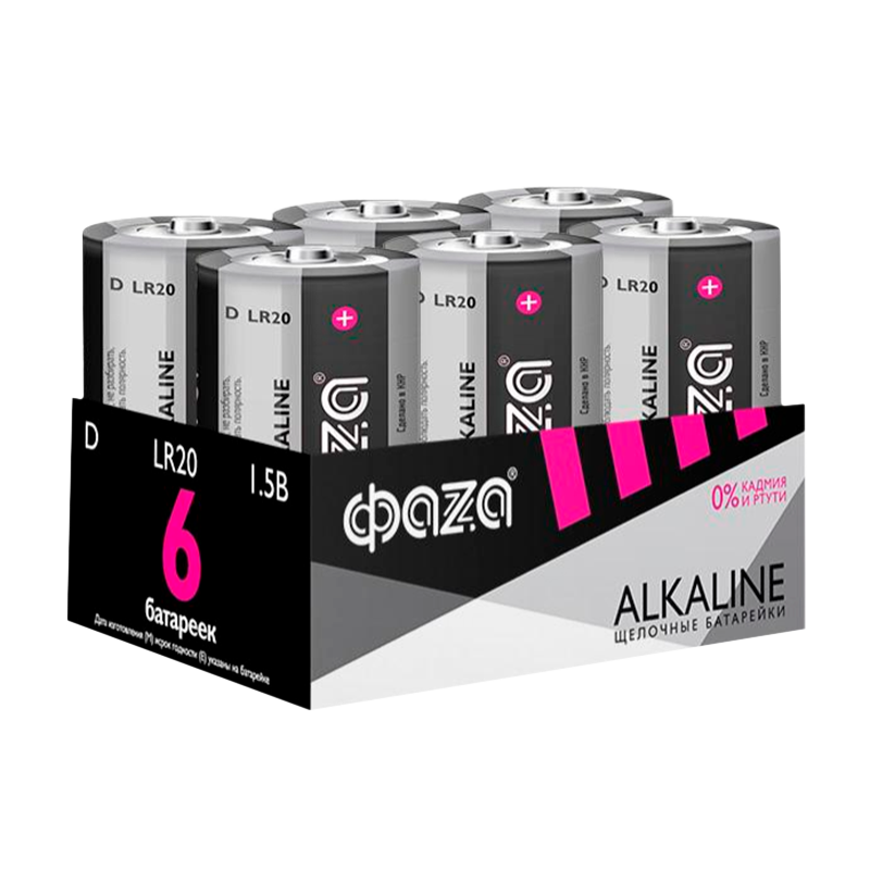 Батарейка Фаzа LR20 D BOX6 Alkaline 1.5V (6/24/96)