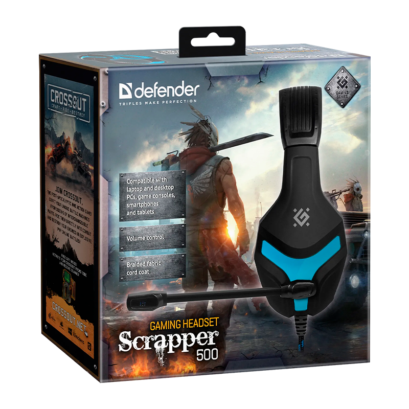 Наушники полноразмерные Defender Scrapper 500 с микр. игровые черный синий (1/16)