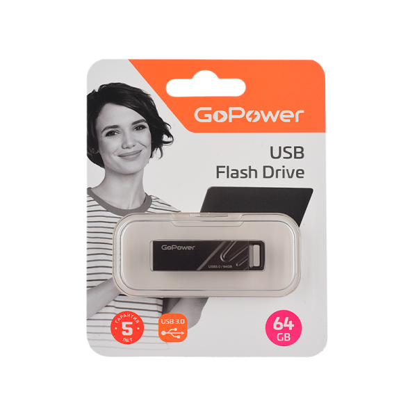 Флеш-накопитель GoPower TITAN 64GB USB3.0 металл черный графит (1/50/1000)