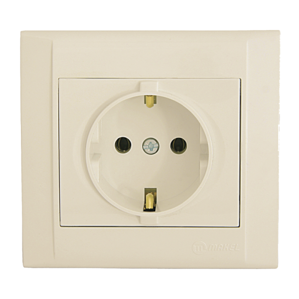 Розетка Makel Defne 1гн. 16A С/З кремовый 42010028 (1/12)