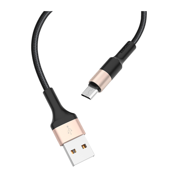 Кабель HOCO X26 USB (m)-microUSB (m) 1.0м 2.0A нейлон черный золотой (1/30/300)