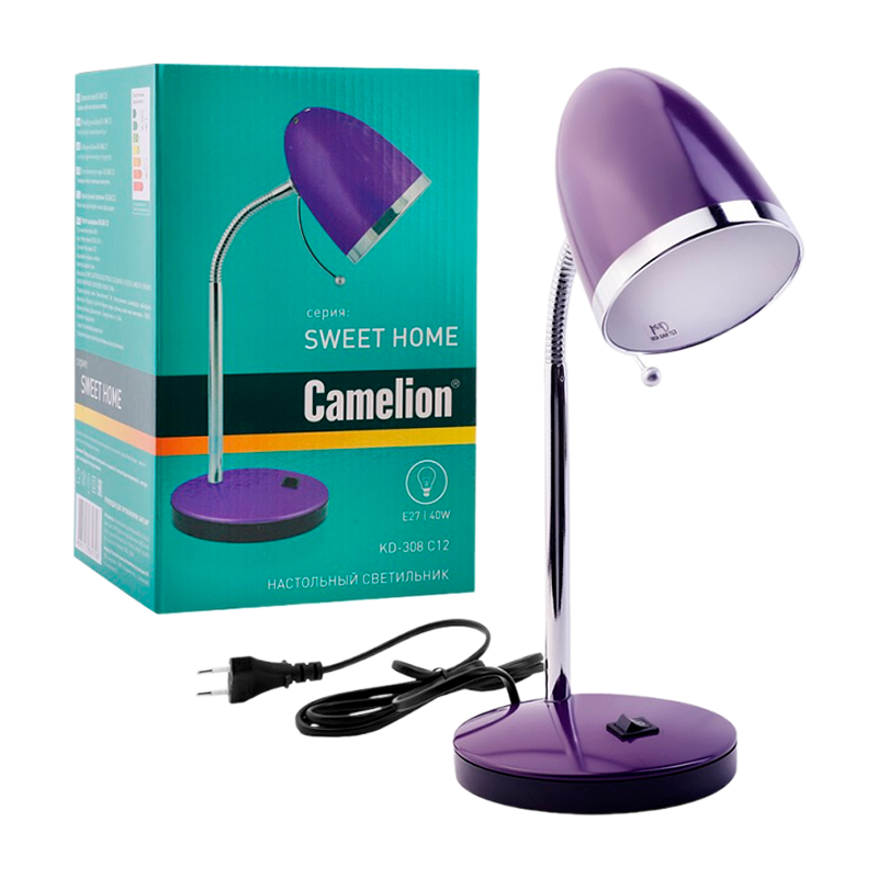 Светильник настольный Camelion KD-308 40W 230V E27 на основании фиолетовый (1/12)