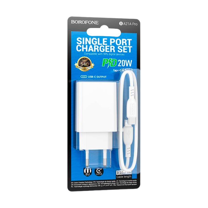Сетевое З/У Borofone BA21Apro Type-C 3.0A 20W QC3.0 с кабелем Type-C белый (1/48/192)