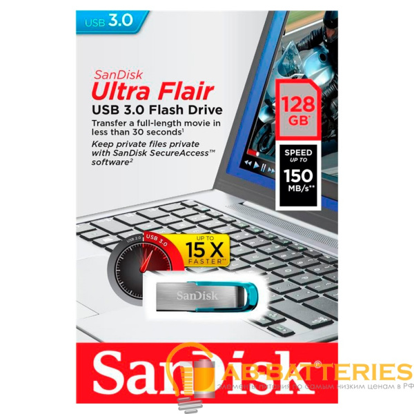 Флеш-накопитель SanDisk Ultra Flair CZ73 64GB USB3.0 металл синий
