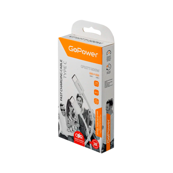 Кабель GoPower GP10TT-100W Type-C (m)-Type-C (m) 1.0м 100W белый (1/200/800)