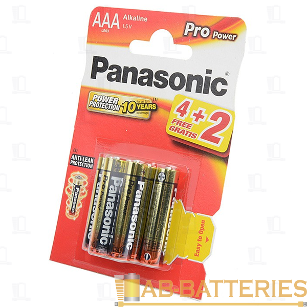 Батарейка Panasonic PRO Power LR03 AAA BL4+2 Alkaline 1.5V (6/72)