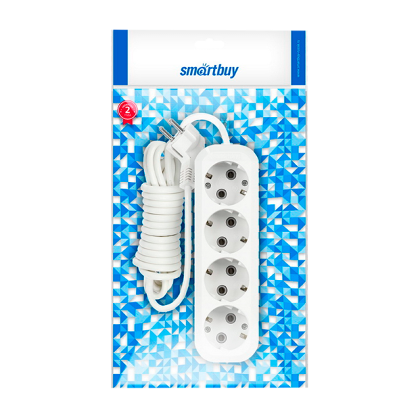 Удлинитель Smartbuy 4р.С/З 16A 2.0м ПВС белый (1/40)