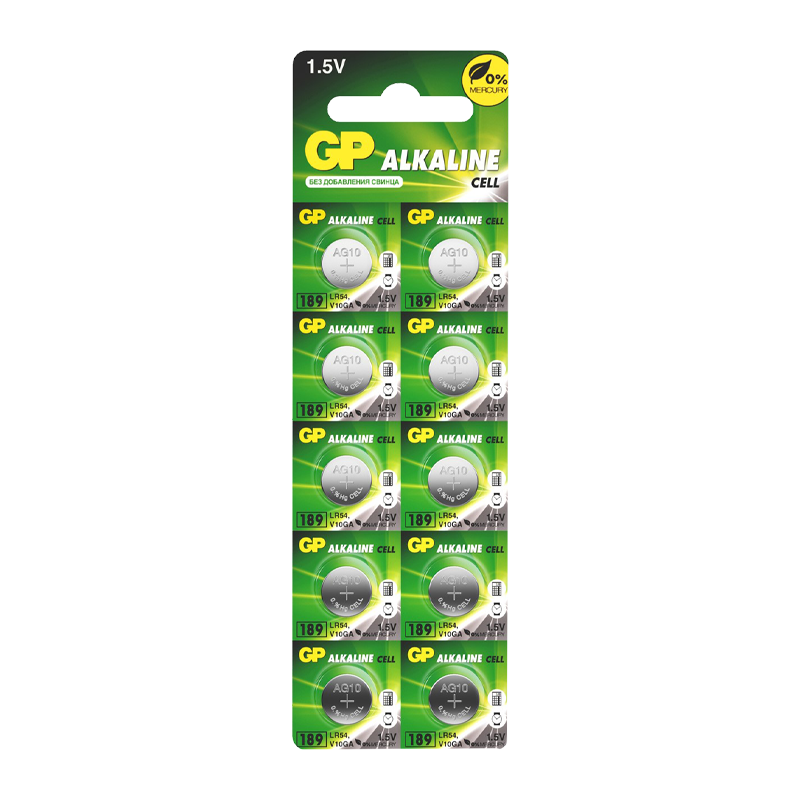 Батарейка GP G10/LR1130/LR54/389A/189 BL10 Alkaline 1.5V отрывные (10/250/5000) R