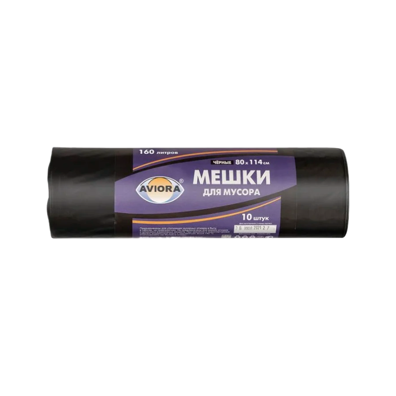 Мешки для мусора AVIORA ПВД 80 х 114 см, 30 мкм, 160 л, чёрные, 10 шт. в рулоне (1/15)