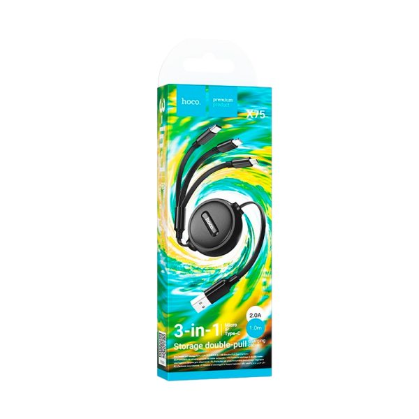 Кабель HOCO X75 USB (m)-Lightning/Type-C/microUSB (m) 1.0м 2.0A ПВХ черный (1/24/240)