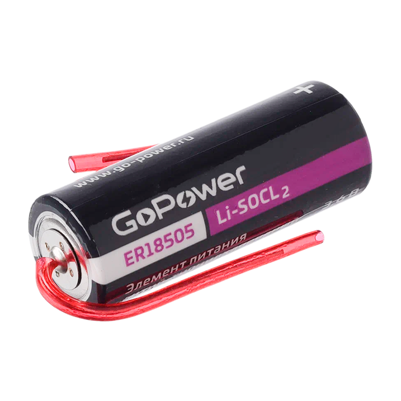 Батарейка GoPower ER18505 PK1 Li-SOCl2 3.6V с выводами (1/20/200)