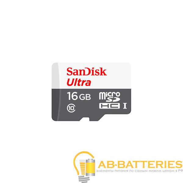 Карта памяти microSD SanDisk ULTRA 16GB Class10 UHS-I (U1) 80 МБ/сек без адаптера