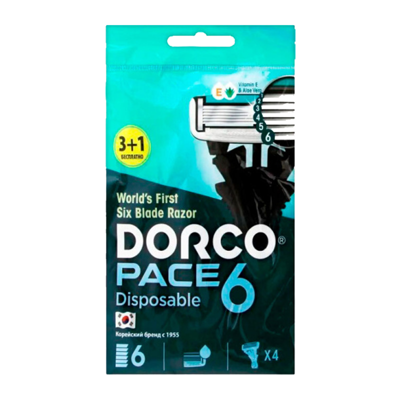Бритва DORCO PACE6 6 лезвий пластиковая ручка 3+1шт. (1/12)