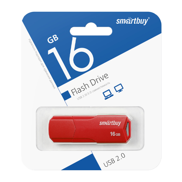Флеш-накопитель Smartbuy Clue 16GB USB2.0 пластик красный