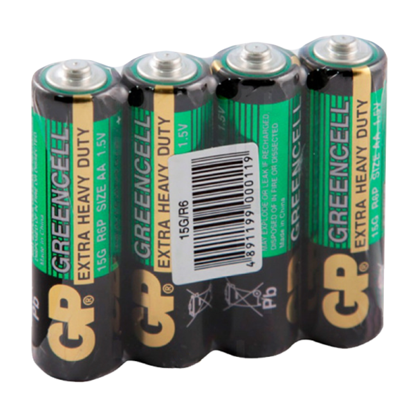 Батарейка GP GreenCell R6 AA Shrink 4 Heavy Duty 1.5V (4/40/200/1000) R