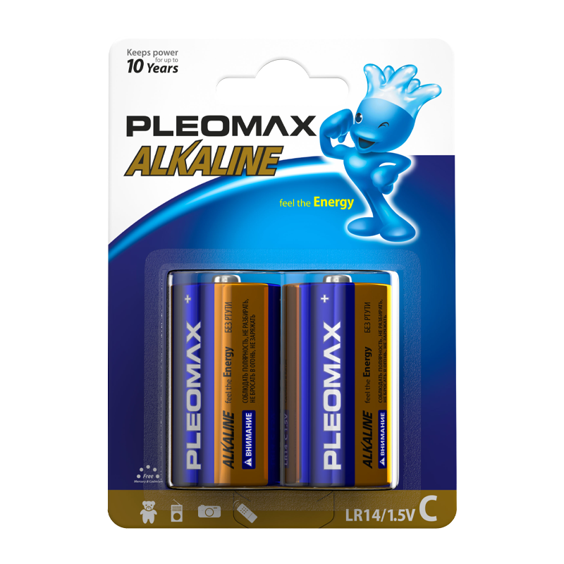 Батарейка Pleomax LR14 C BL2 Alkaline 1.5V (2/20/160/6400)