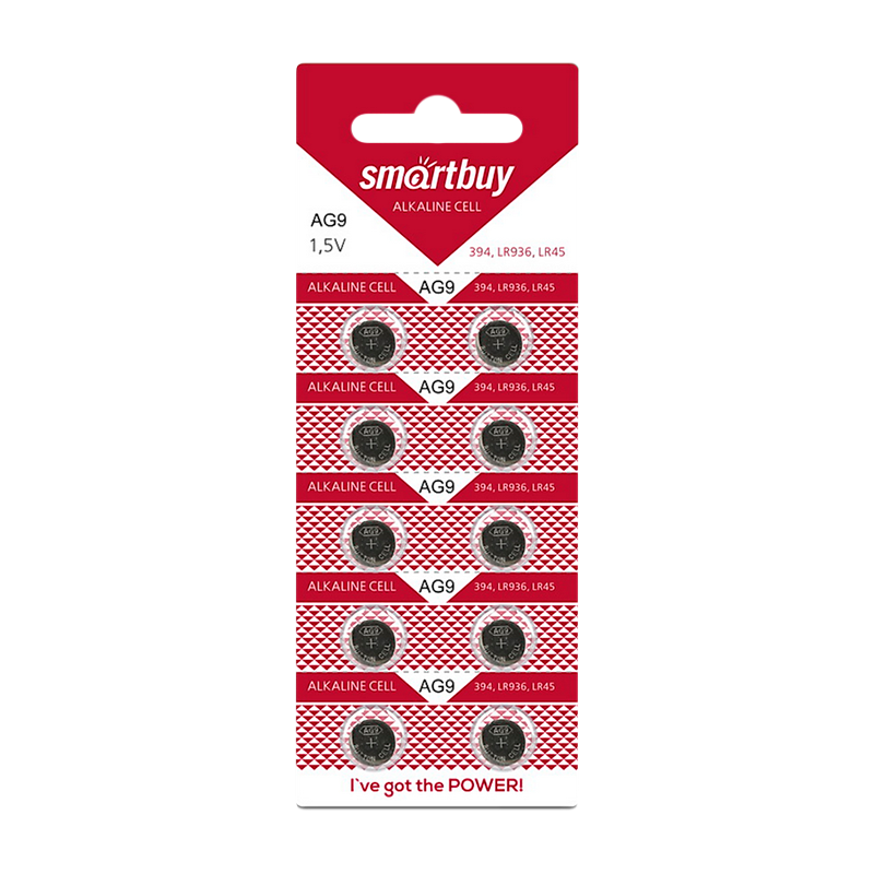 Батарейка Smartbuy G9/LR936/LR45/394A/194 BL10 Alkaline 1.5V (10/200/2000)
