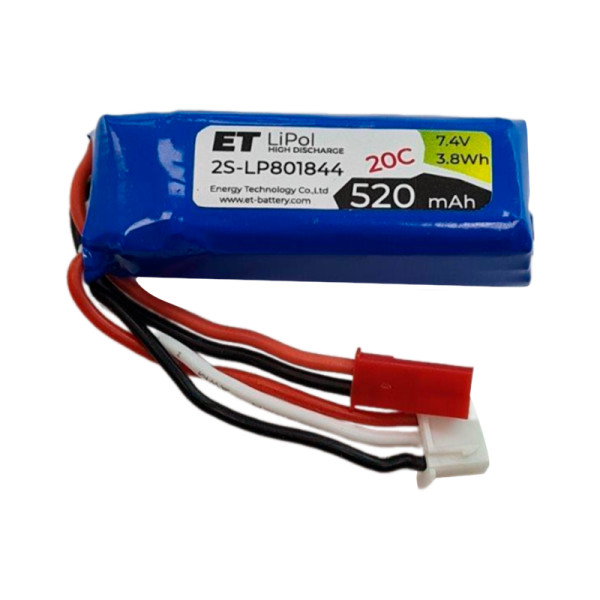 Аккумулятор ET 2S-LP801844-20CJ Li-Pol, 7.4В, 520мАч (1/50)