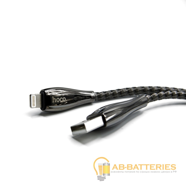 Кабель HOCO U56 USB (m)-Lightning (m) 1.2м 2.4A металл серый (1/28/168)