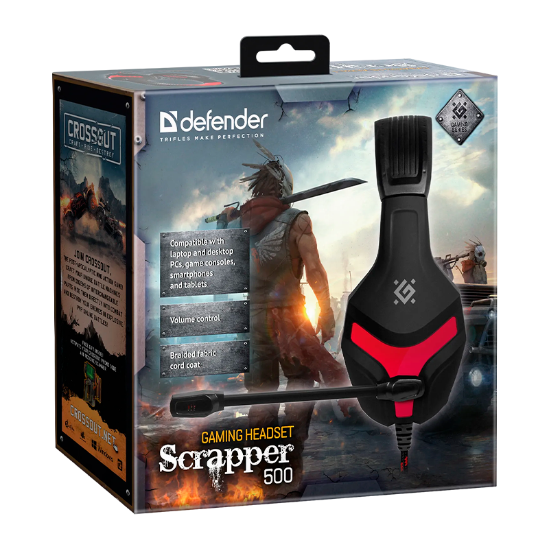 Наушники полноразмерные Defender Scrapper 500 с микр. игровые черный красный (1/16)