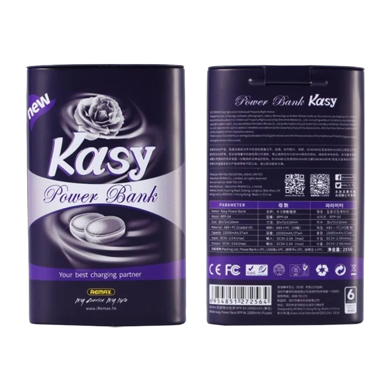 Внешний аккумулятор Remax RPP-64 Kasy 10000mAh 2.1A 2USB фиолетовый (1/60)